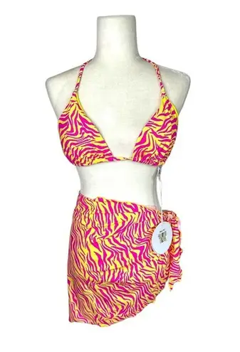 Princess Polly  Swim 2 Pc Set Bikini Top Wrap Sarong Skirt Pink Yellow Zebra 10 thumbnail 1