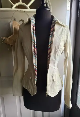 Vintage Y2K Bisou Bisou khaki zipper moto jacket, size 8 Tan