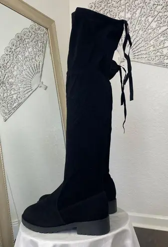 Boho Whimsygoth Faux Suede Black Flat Over The Knee Tassel Boots US 9.5 EU 40