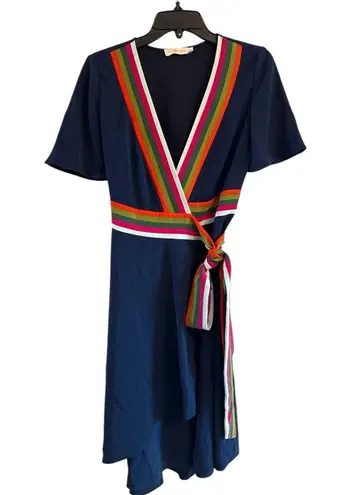 Tory Burch Peggy Color Block Navy Wrap Dress Size 0