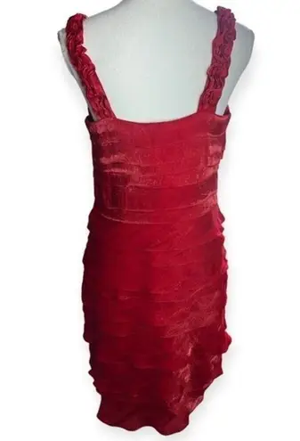 Sangria Vintage Red Shimmer Layered Ruffle Knee Length Dress