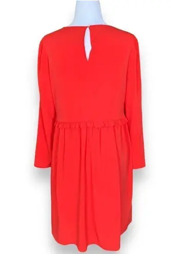 CeCe Carly Dress Cherry Red Ruffle Detail Knee Length Shift Long Sleeve