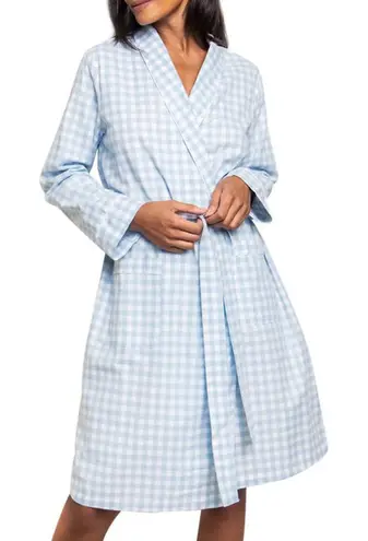 PETITE PLUME Gingham Cotton Robe in Light Blue Gingham Size Medium