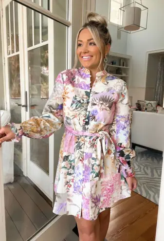 ZARA Blogger Fave Colorful Floral Long Sleeve Mini Dress