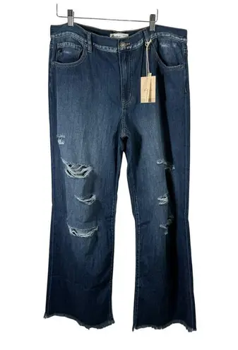 KanCan Maurices Dark Drape Ripped High Rise Wide Leg Jeans Boho NEW Womens 31 Blue