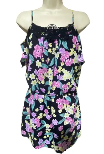 Decree Floral Cold shoulder Romper shorts fully lined black|  brand Indonesia S