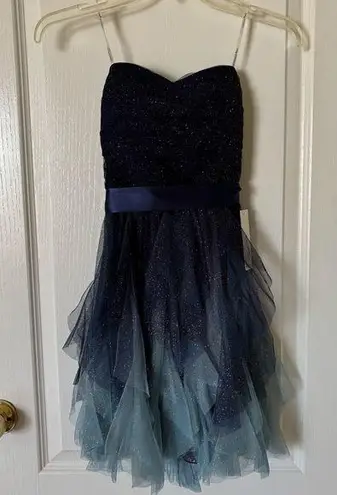 Teeze Me Asymmetrical Blue and Gray Tiered Sundress for Prom