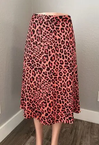 Worthington Size 16 Cheetah Leopard Animal Print Skirt Coral Pink & Black NWT