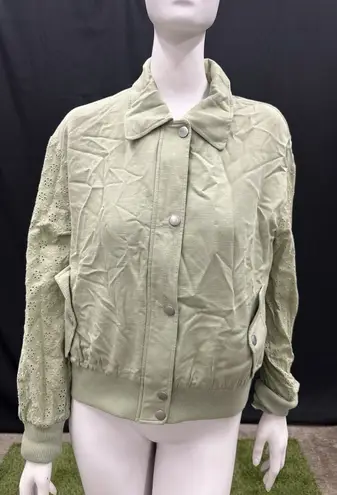 7 For All Mankind  Small Sage Green Eyelet Sleeve Spring School Bomber Jacket‎ thumbnail 1