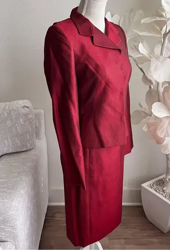 Akris Red Silk Skirt Suit With Long Sleeve Silk Red Blazer