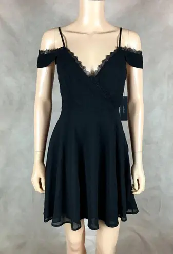 Lulus Black Chiffon Mini Dress Off The Shoulder Surplice Cocktail Dress NWT XS