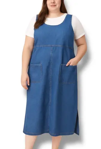 Vintage 90s Boston Classics Denim Jumper Dress Plus Size 16W Blue Jean Pocket