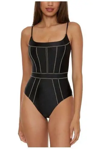 Becca Black Sheen Corset-seamed One-piece Swimsuit