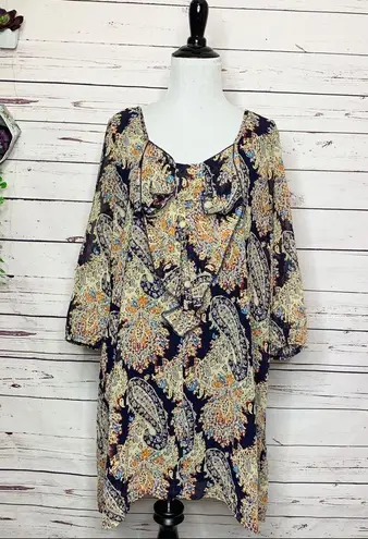 Umgee  Boho Paisley Print Big Bow Tunic Dress Size Large