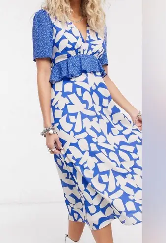 Twisted Wunder London Printed Midaxi Dress in Abstract Blue Floral US2 Size 2