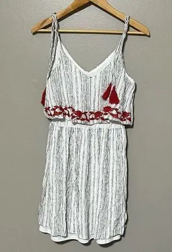 As You Wish As U Wish boho embroidered white gray red tassel tiered mini dress