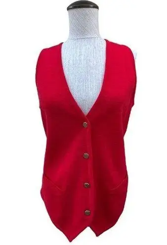 Tail Vintage 90s Red V Neck Vest Button Front Tie Back Wool Acrylic Small