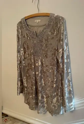 Indigo Soul Velvet Burnout Tunic Top Taupe Embellished Boho Holiday Festival