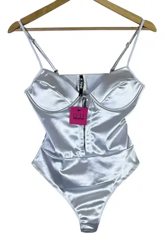 NWT K Too Corset Bodysuit Womens S White Satin Stretch Sexy Y2K Glam Night Out
