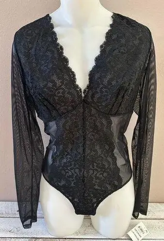 Inc international Lace & Mesh Sheer Long-Sleeve Bodysuit - NWT