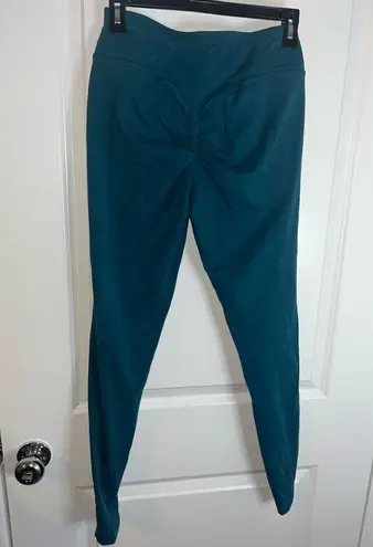 Curves N Combat Boots Teal Scrunch Butt Pockets Active Workout Stretchy Leggings Blue Size 26