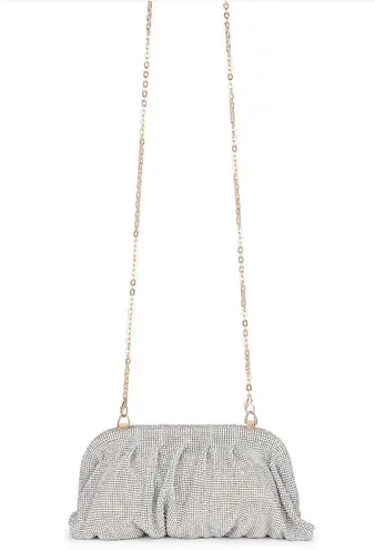 8 Other Reasons Rhinestone Clutch Silver Cocktail Formal 10x5x3 Chain Crossbody