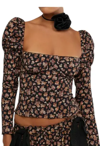 We Wore What NWT Long Sleeve Floral Corset Bustier Top Black Floral Underwire Sz8