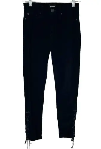Hudson NEW Nix Black Velvet High Rise Lace Up Hem Skinny Ankle Jeans Size 25
