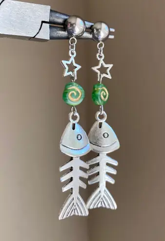 Handmade fish bone boho funky unique dangle earrings🌀🐟💙