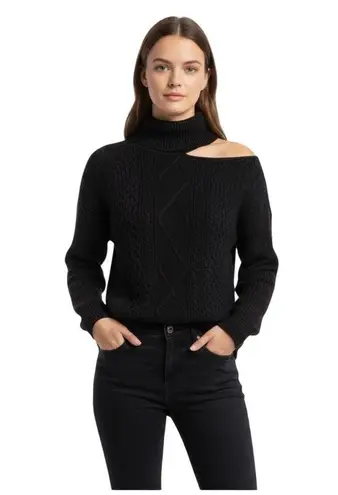 Black Women's Cutout Ribbed Turtleneck Sweater Modern Chic Size XL