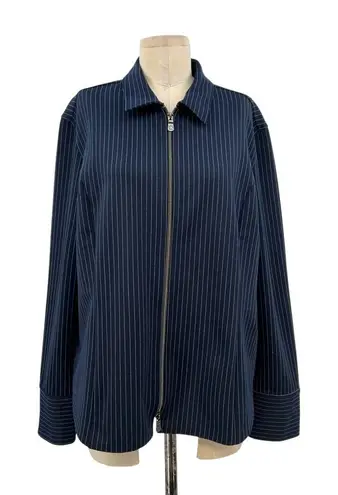 Anatomie Travel Jacket Long Sleeve Zip Collared Pinstripe Navy Blue Size XL
