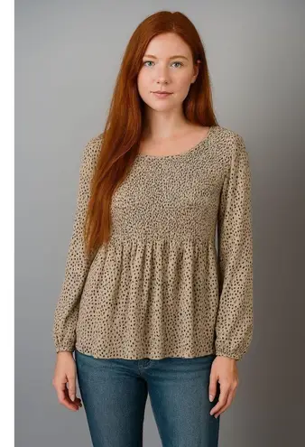 Urban Romantics Womens Long Sleeve Cheetah Print Blouse Size L Smocked Romantic