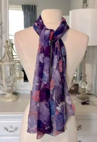 Purple Floral Semi Sheer Fashion Scarf