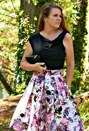 Eliza J Floral A-Line Skirt with Pockets