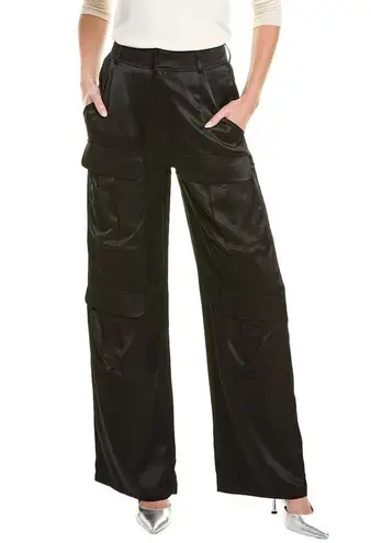 Equipment Ines Black Satin Wide Leg Cargo Pocket Trouser Pants Size 10