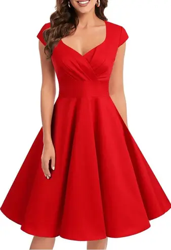 Vintage Style 1950s Pinup Retro Red Cocktail Party Dress Size Medium