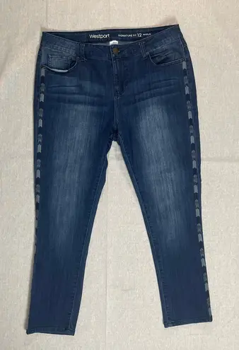 Westport | Dark Wash Embroidery Accented Signature Fit Ankle Jeans | Size 12