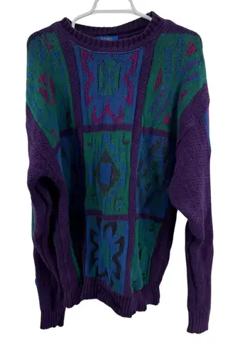 Pendleton LOBO by Purple teal Geometric Sweater color block L vintage 90s retro