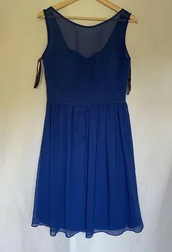 Bill Levkoff size 10 Elegant Blue Sleeveless Chiffon Dress With Ruched Bodice