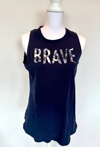 Raw Threads Floral “Brave” Tank | Small | Relaxed fit | EUC | Bamboo Performance Blue