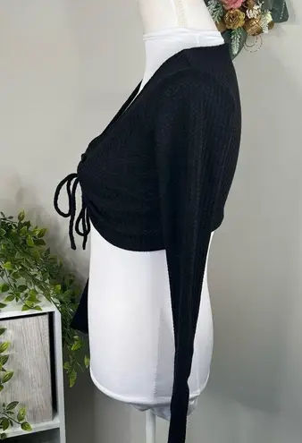 Elodie Black Knit Super Cropped Keyhole Top long Sleeve NEW Size XS
