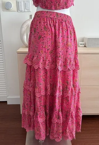 Caroline Constas Skirt Womens Large Floral Lace Tiered Crop Top Matching Co Ord Pink