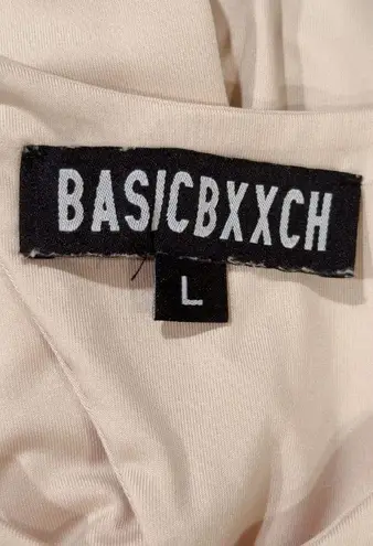 BASIC BXXCH Women's Light Cream Asymmetrical Neck Bodycon Mini Dress Size L Size L