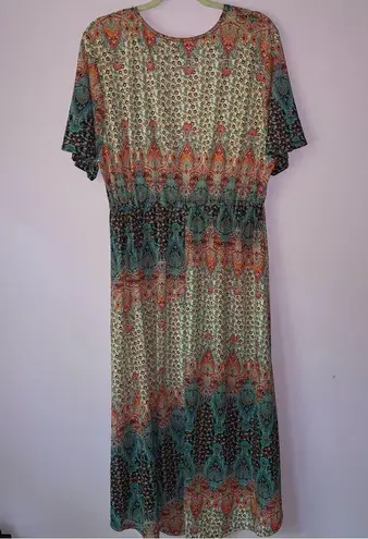 Liberty Love XL Cardigan High Low Tie Front Blue Red Boho Print