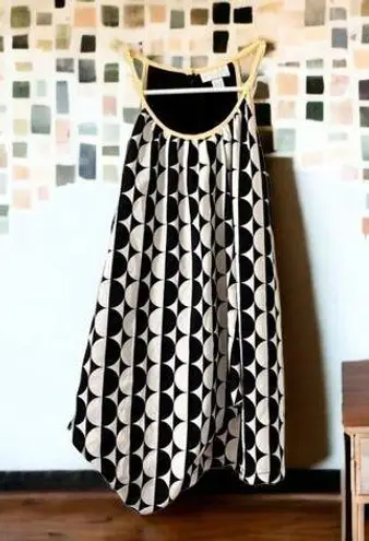 New York & Company Ying Yang Black White Yellow Polka Dot Blouse Size Small