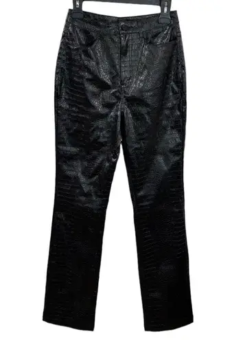 Missguided faux leather croc embossed straight leg pants in black size 4