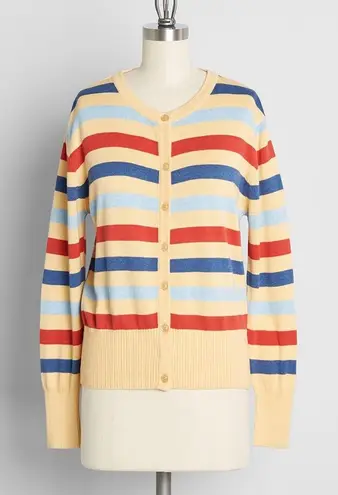 NWT Circus Modcloth Hyped and Striped Yellow Button Front Cardigan Sweater Sz M Size M - Image 1
