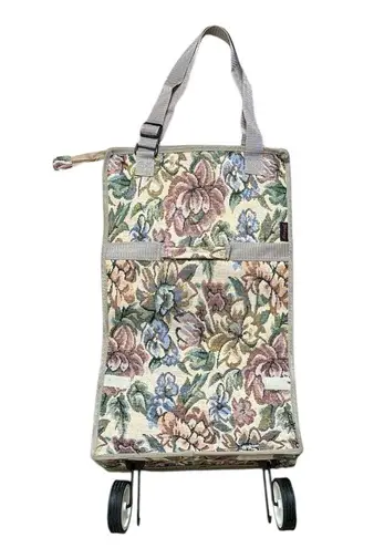 Vintage Floral Rolling Bag Tapestry Travel Shopping Folding Pink