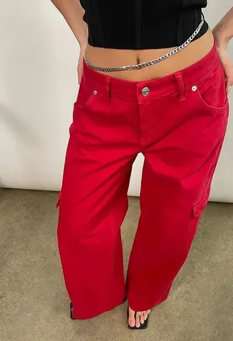 NA-KD Low Waist red Cargo Pants size 8