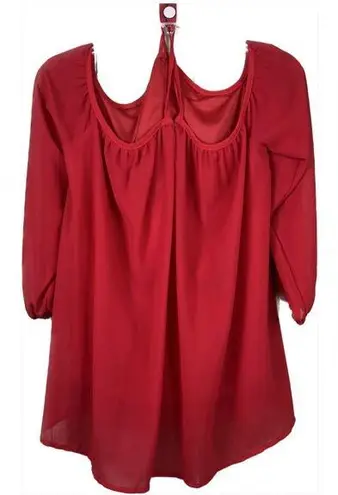 Vemvan Size Small Chiffon Style Red Blouse w/Liner & Keyhole Button Clos…